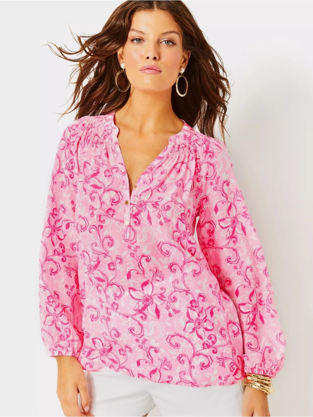 Lilly Pulitzer Elsa Silk Top Conch Shell Pink Flamingle Garden